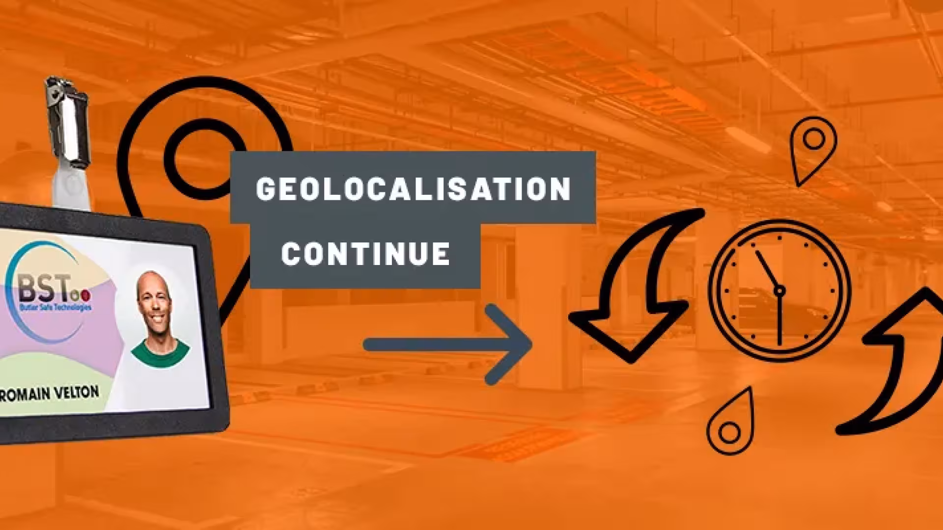 Solution de géolocalisation continue Scutum Premium Services intégrée à un porte-badge PTI