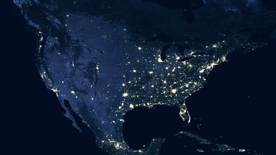 Lighted map of North America
