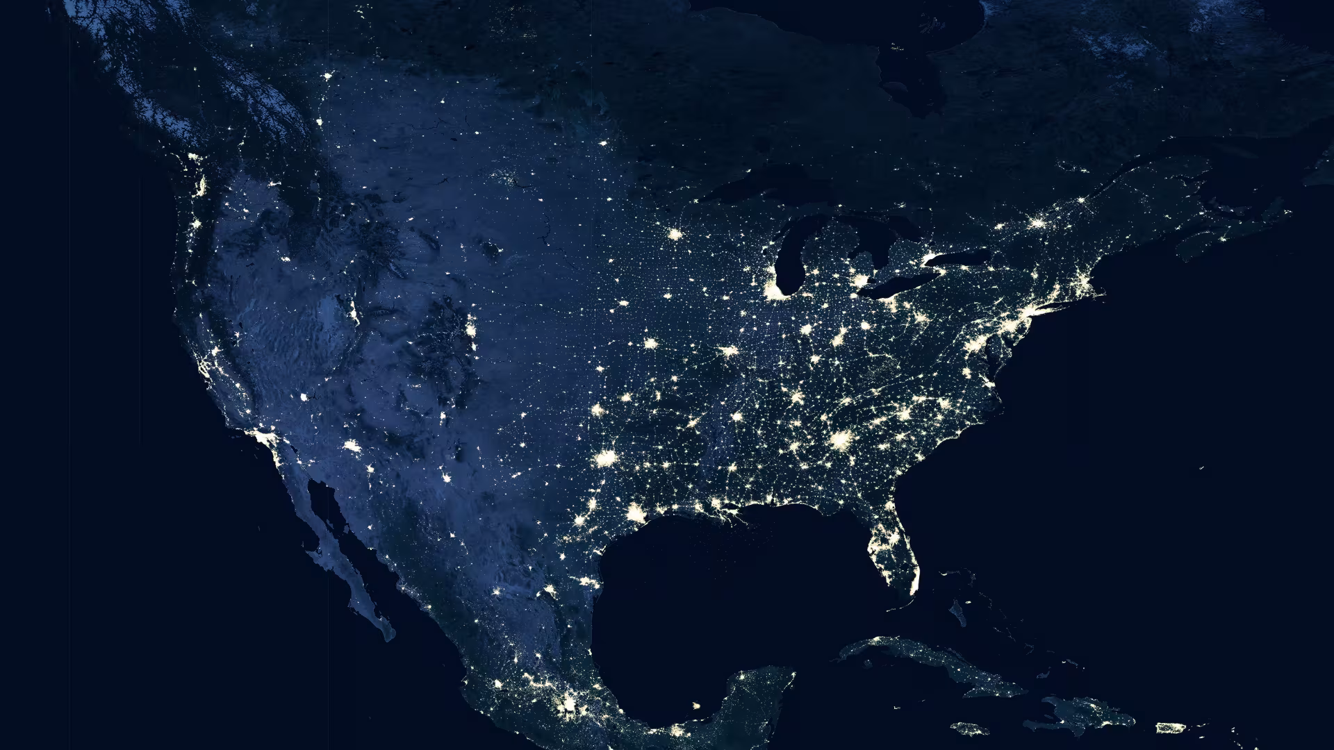 Lighted map of North America